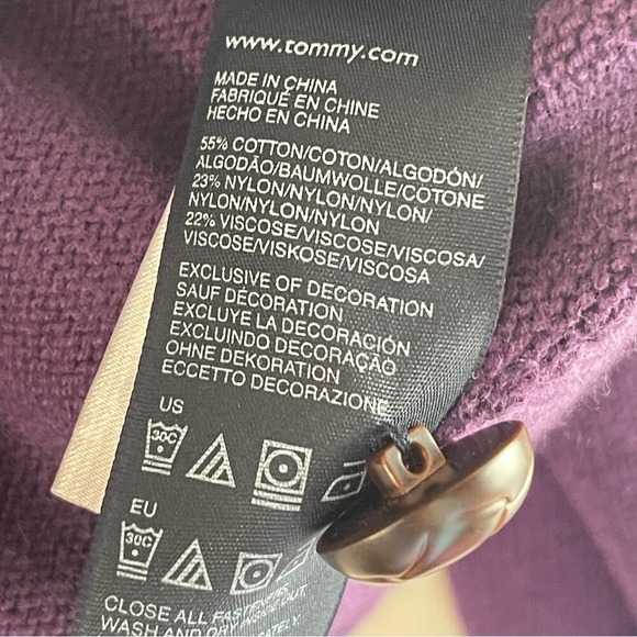 TOMMY HILFIGER Purple Cotton Blend Button-Front Cardigan, Large - Picture 6 of 7